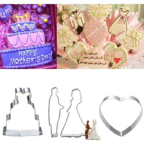 Bride and groom heart wedding cookie cutter love cupcake mold metal biscuit bread mould fondant cake sugar craft decorating tool