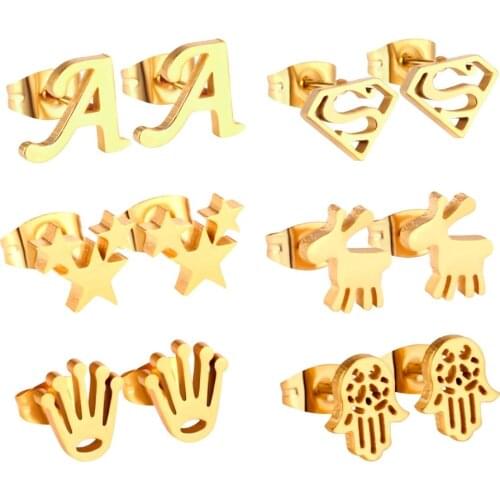LUXUKISSKIDS 6pairs/Box Stainless Steel Gold/Steel Letter Mixed Shape Stud Earrings For Women Fashion Earring Sets Bricos