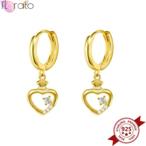 925 Sterling Silver Ear Buckle Sweet Heart Hoop Earrings for Women Crystal Heart-shaped Hanging Huggie Earrings Fashion Jewelry