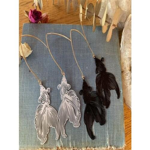 Goldfish dangle earrings // brass dangle // hypoallergenic earring // koi fish // black goldfish // white goldfish // holiday