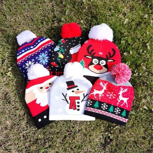 Children hat childrens autumn and winter Christmas fur ball red knitted hat cute boys and girls baby baby wool cap