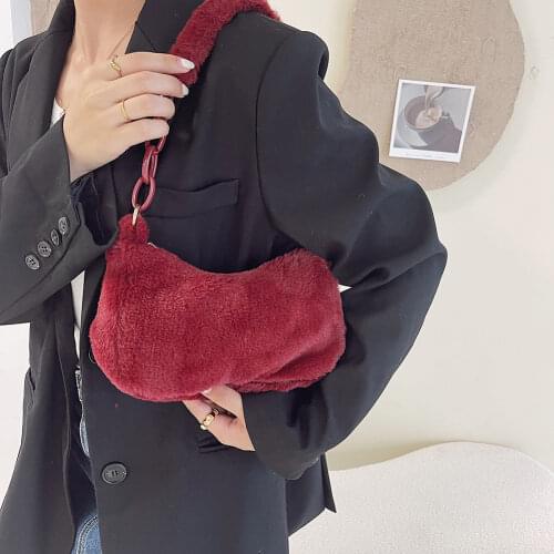 Vintage Womens Bag Autumn Winter Plush Underarm Shoulder Bag Ladies Casual Acrylic Chain Small Shopper Luxury Designer Handbags
