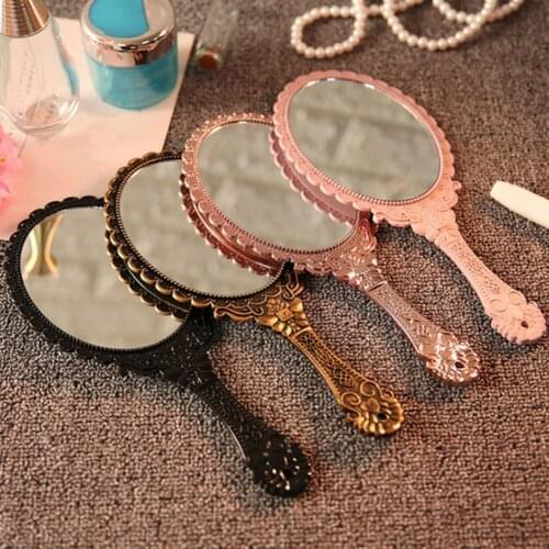 Vintage Carved Handheld Vanity Mirror Makeup Mirror SPA Salon Makeup Vanity Hand Mirror Handle Cosmetic Compact Mirror for Women