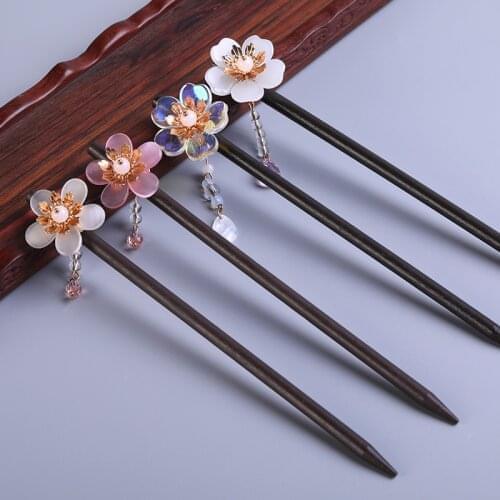 Vintage Hair Stick Wooden Chinese Style Chopsticks Ethnic Beaded flower tassel Hair pin Women Headdress Jewelry Accessories