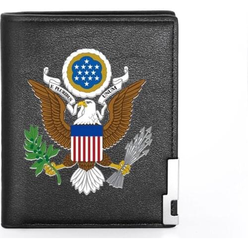 High Quality Great Seal of the United States Printing Mens Wallet Leather Purse For Men Credit Card Holder Short Money Bags