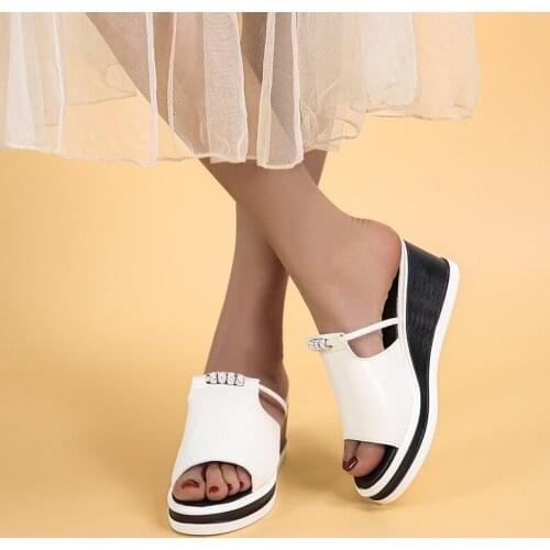 Slippers Womens 2021 Summer New Roman Shoes European and American Flat Wedge High Heel Fish Mouth Sandals