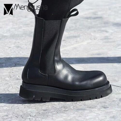 Chelsea boots women famous designer mid-calf rubber booties 2020 trendy side elastic band motorcycle botas female tube bottes