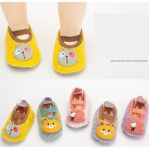 Women Winter Slippers Plush Baby Girls Boys Cartoon Non-slip Shoes Cotton Toddler Floor Socks First Walker Shoes For Newborns