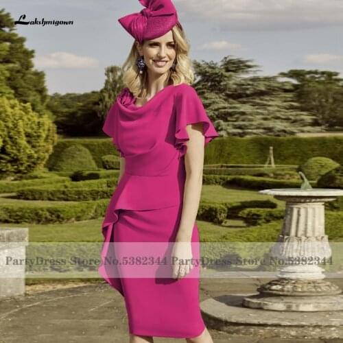 Robe Longue Hot Pink Elegant Women Wedding Guest Party Dress 2021 Mother of The Bride Dresses Knee Length Custom Made
