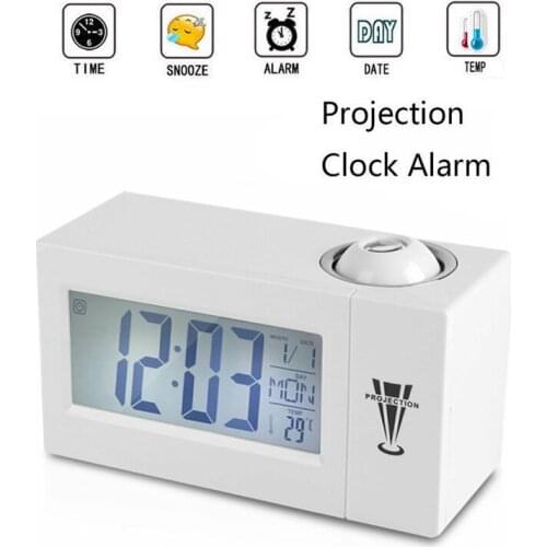 LCD Screen Digital LED Projection Alarm Clock Calendar Temperature Humidity Wake Up Snooze Function Table Desk Clock Night Light