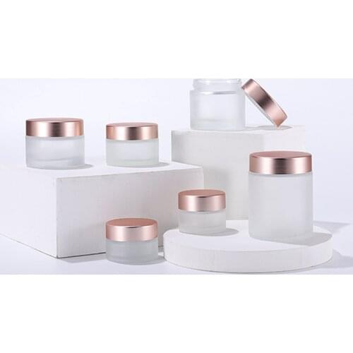 10pcs/lot 5-50ml Rosepink lid Frosted Glass Face/Hand Cream Mask Lotion Jar Pots Bottle Refillable Container Cosmetic Skincare