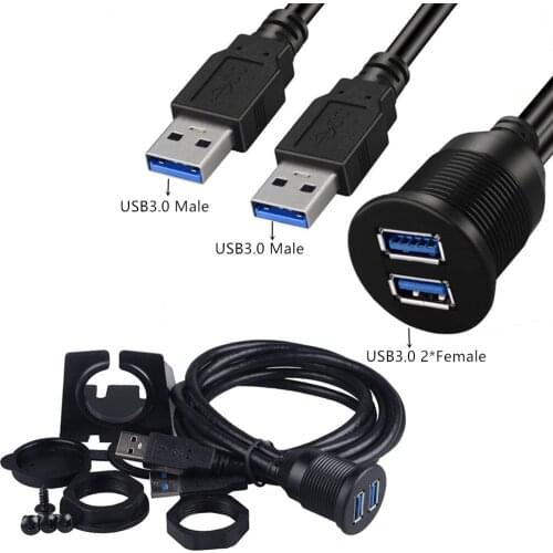 2 Ports Dual USB 3.0 Male to Female AUX Flush Mount Car Mount Extension Cable for Car Truck Boat Motorcycle Dashboard Panel