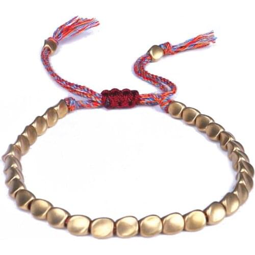 2021 Handmade Tibetan Copper Bead Bracelet Buddhist Braided Cotton Luck Rope Bracelet for Protection Good Luck Success Amulet