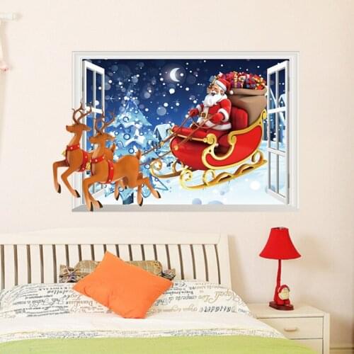 Santa Claus Reindeer 3d Window Wall Stickers For Home Decor Christmas Diy Festival Mural Art Posters Kids Room Wall Decal