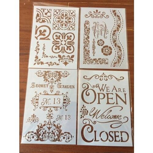 4pcs / set A4 Digital flower mandala Stencils Painting Coloring Embossing Scrapbook Album Decorative Template