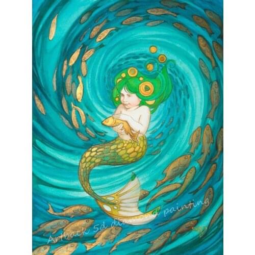 5d diy diamond painting cross stitch little mermaid fish 3d full square drill rhinestone diamond embroidery mosaic