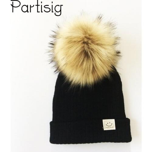 Baby Hat Winter Crochet Pompom Hat For Girls Faux Raccoon Fur Baby Boy Cap Fashion Kids Cap Childrens Accessories