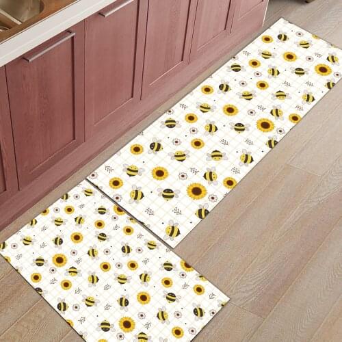 Cartoon Animal Bee Sunflower Home Floor Mat Kitchen Rug Anti-Slip Indoor Doormat Carpet For Living Room Bathroom