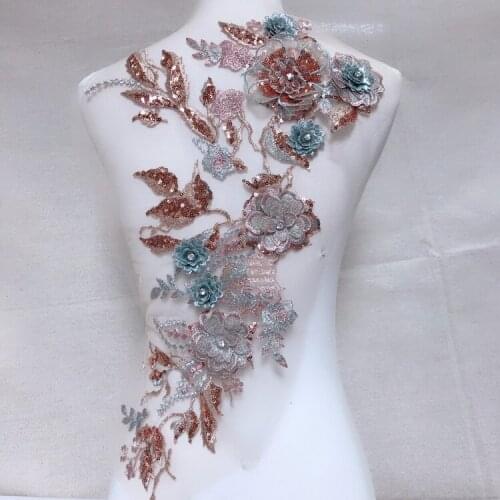 GLace 52 cm*28 cm Colorful beaded sequins 3D Embroidery flower Lace Appliques dress skirt dress decoration accessories