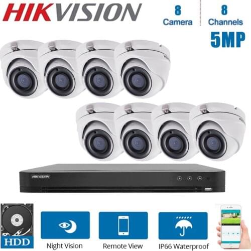 Hikvision English 8CH DVR video surveillance and Hybrid 8-Piece 5MP 4-in-1 Night vision cameras kit
