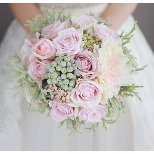 IFFO custom bride hand holding bouquet bouquet bride bridesmaid bridesmaid wrist flower purple powder rose green fruit DIY decor