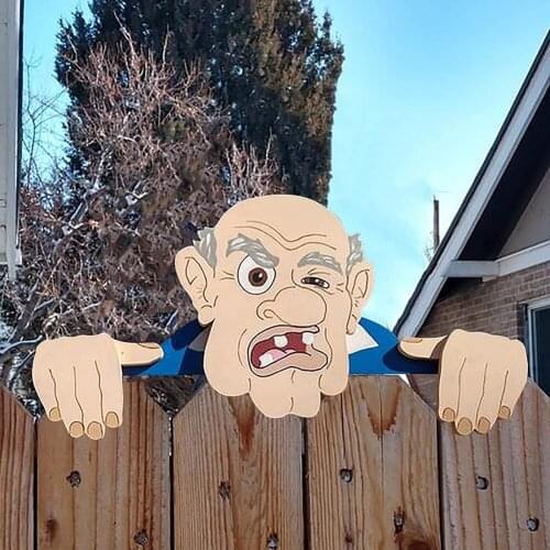 Illustration Jardin Exterior Fence Decoration Nosy Grandpa/Grandma Elderly Lady Outdoor Garden Courtyard Adornment