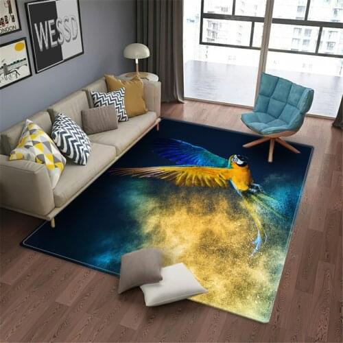 Colorful Parrot Black Carpet For Living Room Coffee Table Birds Animal 3D Floor Mat Kitchen Mat Bedroom Bedside Mat Hallway Rug