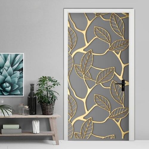 Golden Leaves PVC Door Stickers Wall Sticker Bedroom Living Room Decor Home Decoration Accessories