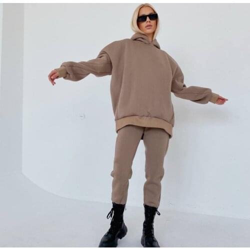 2021 Autumn Casual Women Solid Long Sleeve Outfits Sets Womens Winter Warm Loose Sweatshirts Top and Pants Hoodies Pant Set