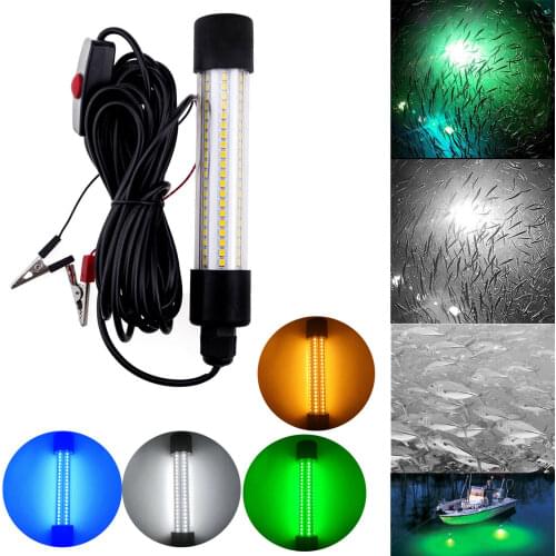 1200LM 5M LED Submersible Fishing Light Deep Drop Underwater Fish Lure Bait Finder Lamp Squid Attracting 12-24V White/Green/Blue