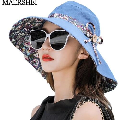 2020 New Cotton Cloth Wide Brim Sun Fisherman Hats Summer Female Hat Outdoor Travel Foldable Solid Bucket Hat Anti-UV Beach Hats