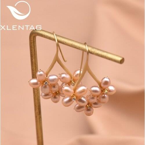 Xlentag Handmade Nautral Fresh Water Yellow Pearl Flower Earrings For Women Wedding Fine Jewellery pendientes mujer GE0546C