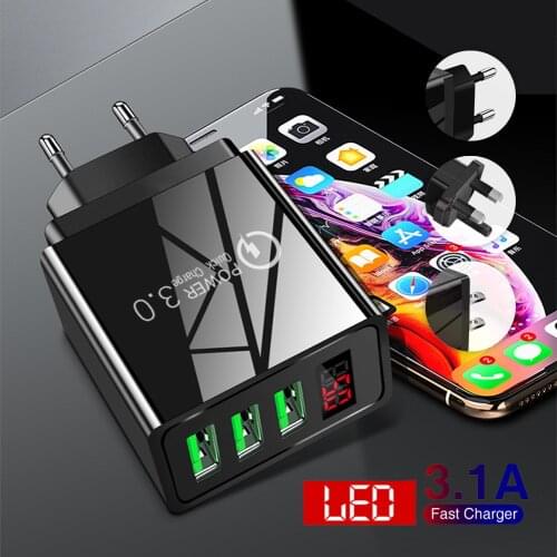 Digital Display Quick charge 3.0 3USB Charger for iPhone Xiaomi Samsung Huawei 5V 3A Fast Charging Phone Charger