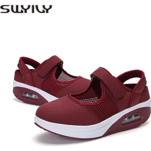 SWYIVY Woman Slimming Shoes Breathable Mesh Lose Weight Sneakers Platform 2019 New Spring Female Light Sport Shoes Large Size 42