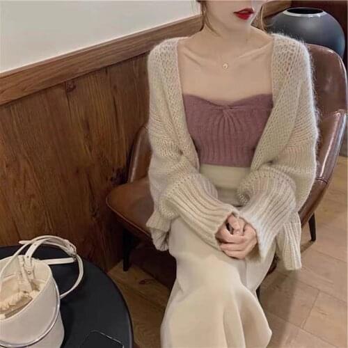 Womens Loose Thickened Cardigan 2021 Autumn New Korean Elegant Temperament Solid Color Knitted Cardigan Coat Women Clothing
