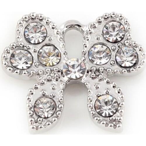 16*18mm 20Pcs /lot Silver Plated Rhinestone Bowknot Charms Pendant Fit DIY Jewelry Accessories