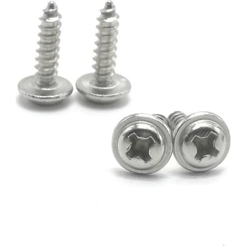 20Pcs 50pcs 100pcs Cross pan Round Head 304 Stainless Steel self-tapping with Washer Screws With Pad Silver Fastener Screw