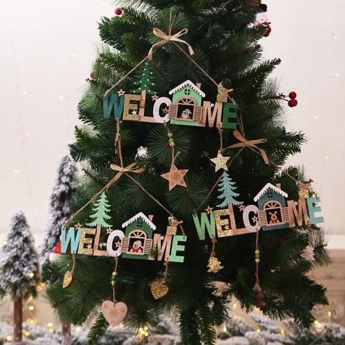 2020 Christmas Welcome Signs Wooden Crafts Hanging Ornament for Home Door Window Wall Christmas Tree Decor