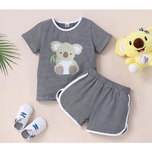 2021 Baby Girl Clothes Kids Clothes 2 Pcs Sets Striped Cartoon Koala Short Sleeve T-shirts+short Pants Toddler Girl Clothes 0-6Y
