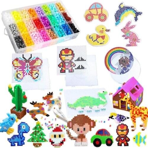 24 Colors 5mm Hama Beads Kit for Kids, Including 7 Pegboards, Ironing Papers, Tweezers fuse hama beads kids educational toys