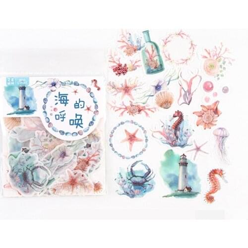40 pcs /Bag Seaside Whale Seahorse Diary Decorative Stickers Album Paper Hand Account Decor