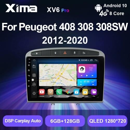 XIMA XV6 Pro Android 10 Wifi 8 Core DSP 2 DIN dvd Carplay GPS Navi Car Radio Multimedia Player For PEUGEOT 308 408 2012- 2020