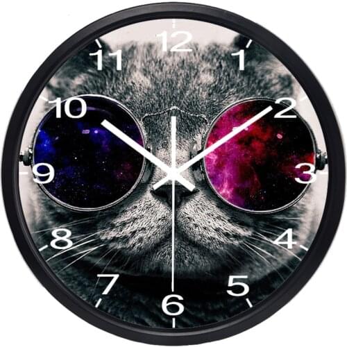 Funny Cat with Glass Wall Clock Modern Clock for living Room, Silent 10 years Life Working Watch Best Gift Clock