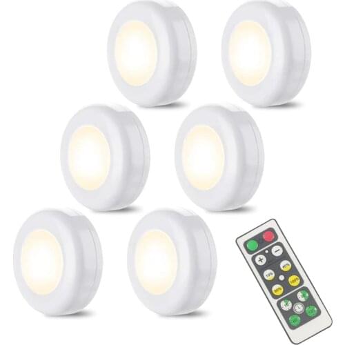 Dimmable LED Under Cabinet Light With Remote Control Battery Operated LED Closets Lights COB Puck Light for Wardrobe Bathroom