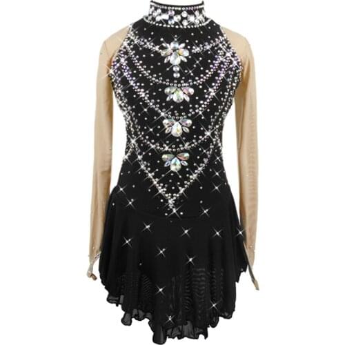 Purple Figure Skating Dress Fingerpoint Sleeves Ice Skating Skirt Long-Sleeved Spandex Skirt Competition Dresses