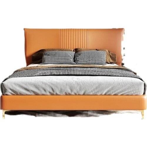 Italian light luxury bed 1.8m modern simple double queen bed master bedroom wedding bed storage Nordic minimalist leather bed
