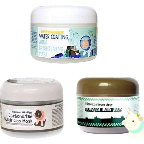 Elizavecca Milky Piggy Carbonated Bubble Clay Mask 100g Green Piggy Collagen Jella Pack 100g Aqua Brightening Mask 100% Original