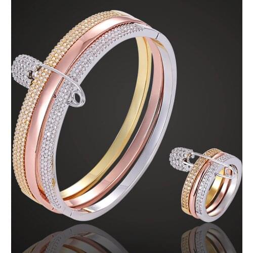 Zlxgirl jewlery Classic 2018 hot sale three plated color metal copper bangle ring jewelry wedding bridal anniversary bracelets