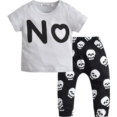Fashion Baby Boy Toddler Newborn Clothes Set Cotton Letters NO Short Sleeve T-shirt Skull Pants Infant Outfits Kids Clothing