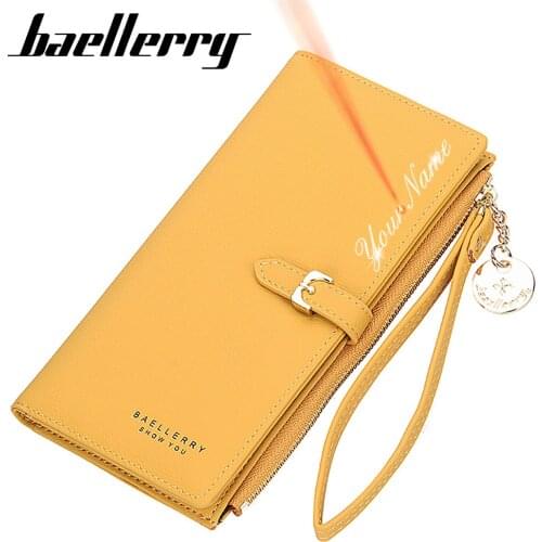 2020 Women Wallets Free Name Engraving Fashion Long Top Quality Slim Female Purse Card Holder Yellow Brand Wallet For Women